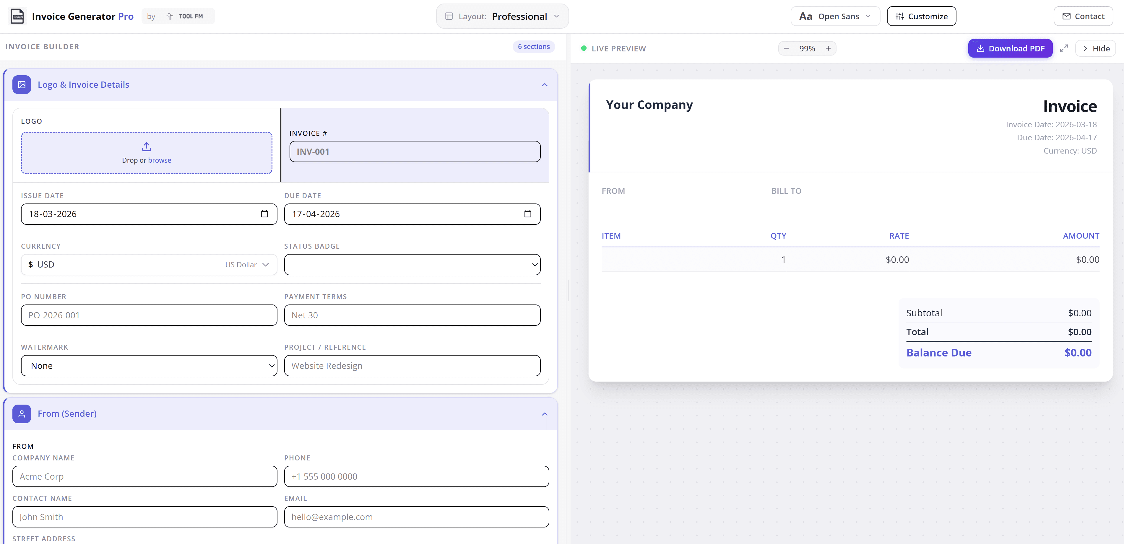 Invoice Generator - Create Professional Invoices Online